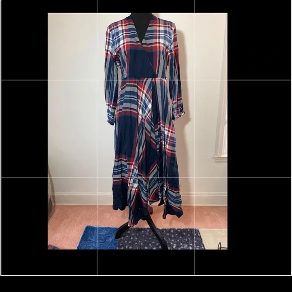 Anthropologie tartan surplice dress, size M, midi dress, soft plaid fabric - Picture 2 of 6